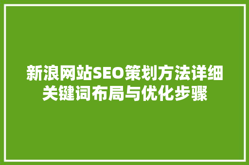 新浪网站SEO策划方法详细关键词布局与优化步骤