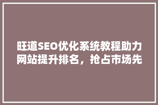 旺道SEO优化系统教程助力网站提升排名，抢占市场先机