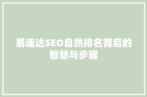 易速达SEO自然排名背后的智慧与步骤