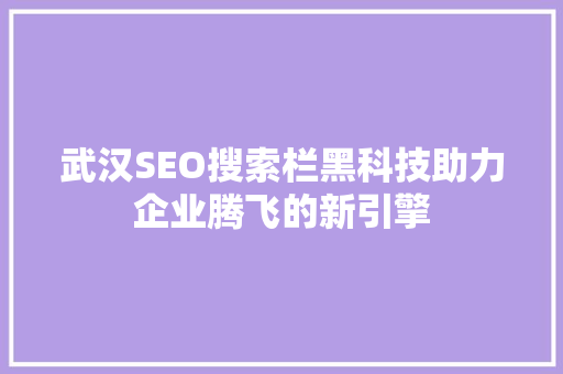 武汉SEO搜索栏黑科技助力企业腾飞的新引擎