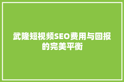 武隆短视频SEO费用与回报的完美平衡