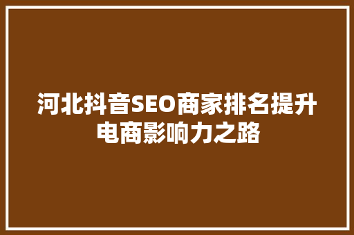河北抖音SEO商家排名提升电商影响力之路