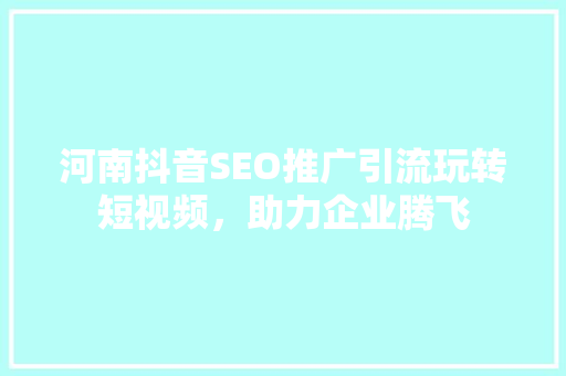 河南抖音SEO推广引流玩转短视频，助力企业腾飞