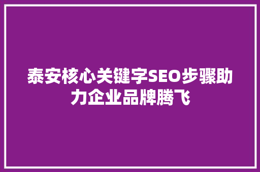 泰安核心关键字SEO步骤助力企业品牌腾飞
