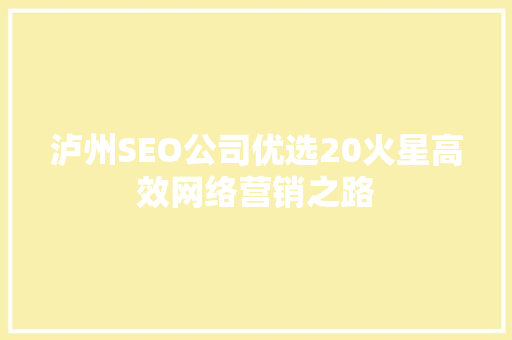 泸州SEO公司优选20火星高效网络营销之路