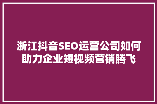 浙江抖音SEO运营公司如何助力企业短视频营销腾飞