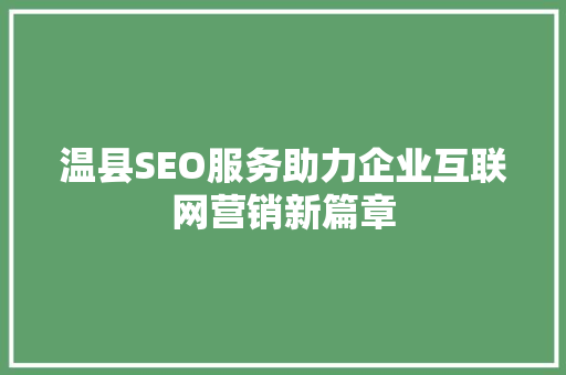 温县SEO服务助力企业互联网营销新篇章