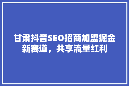 甘肃抖音SEO招商加盟掘金新赛道，共享流量红利