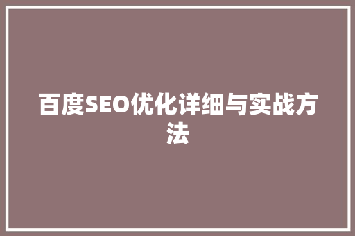 百度SEO优化详细与实战方法
