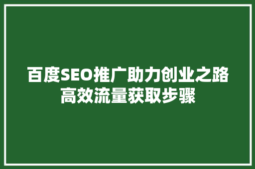 百度SEO推广助力创业之路高效流量获取步骤