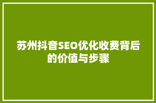 苏州抖音SEO优化收费背后的价值与步骤
