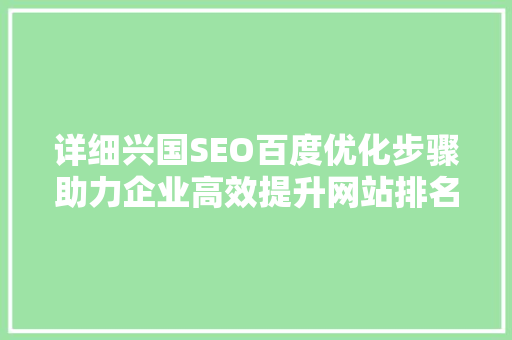 详细兴国SEO百度优化步骤助力企业高效提升网站排名
