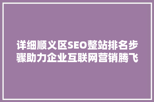 详细顺义区SEO整站排名步骤助力企业互联网营销腾飞