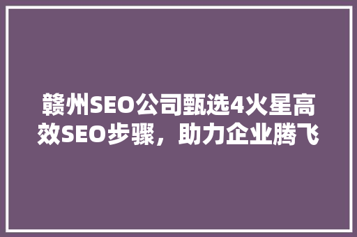赣州SEO公司甄选4火星高效SEO步骤，助力企业腾飞