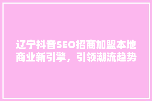 辽宁抖音SEO招商加盟本地商业新引擎，引领潮流趋势