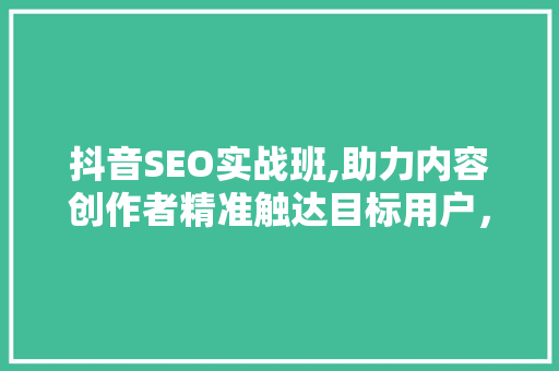 抖音SEO实战班,助力内容创作者精准触达目标用户，提升流量与影响力