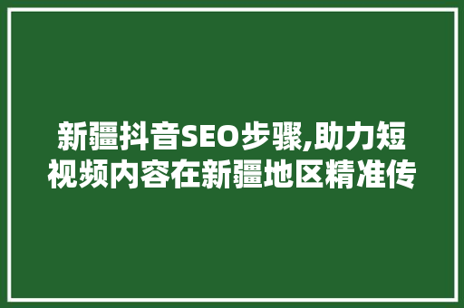 新疆抖音SEO步骤,助力短视频内容在新疆地区精准传播