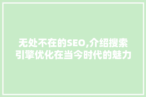 无处不在的SEO,介绍搜索引擎优化在当今时代的魅力与价值