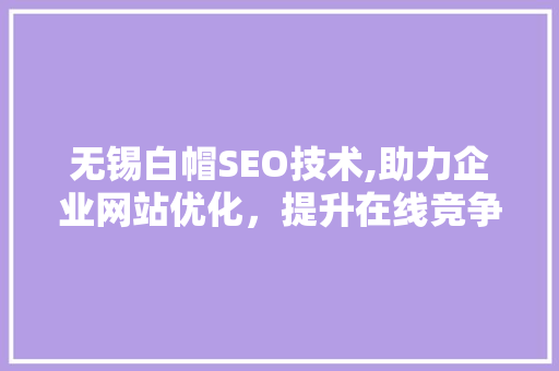 无锡白帽SEO技术,助力企业网站优化，提升在线竞争力