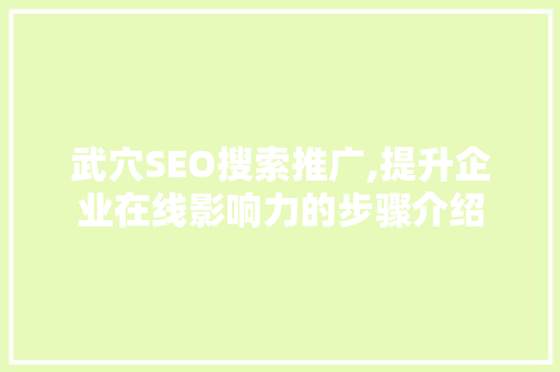 武穴SEO搜索推广,提升企业在线影响力的步骤介绍