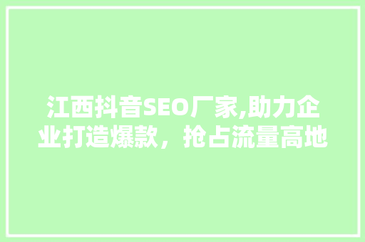 江西抖音SEO厂家,助力企业打造爆款，抢占流量高地
