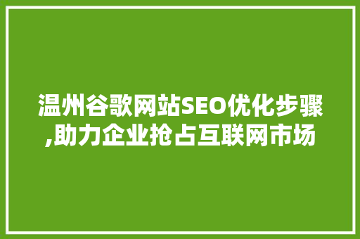 温州谷歌网站SEO优化步骤,助力企业抢占互联网市场先机