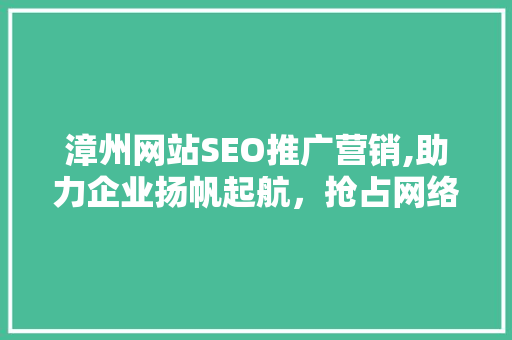 漳州网站SEO推广营销,助力企业扬帆起航，抢占网络市场制高点