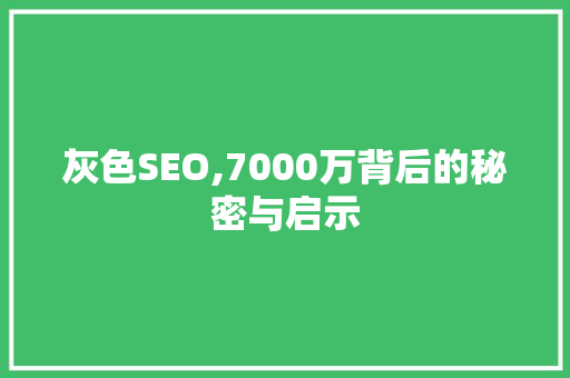 灰色SEO,7000万背后的秘密与启示