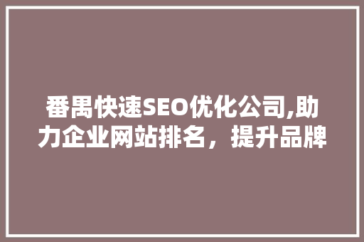 番禺快速SEO优化公司,助力企业网站排名，提升品牌影响力