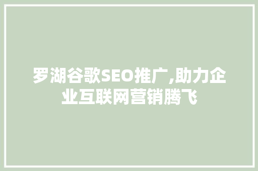 罗湖谷歌SEO推广,助力企业互联网营销腾飞