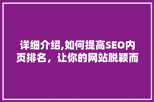 详细介绍,如何提高SEO内页排名，让你的网站脱颖而出