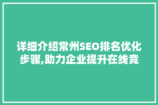 详细介绍常州SEO排名优化步骤,助力企业提升在线竞争力