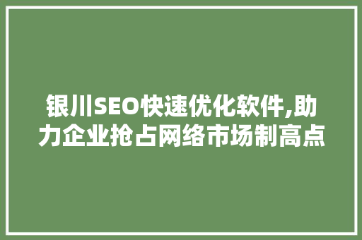 银川SEO快速优化软件,助力企业抢占网络市场制高点