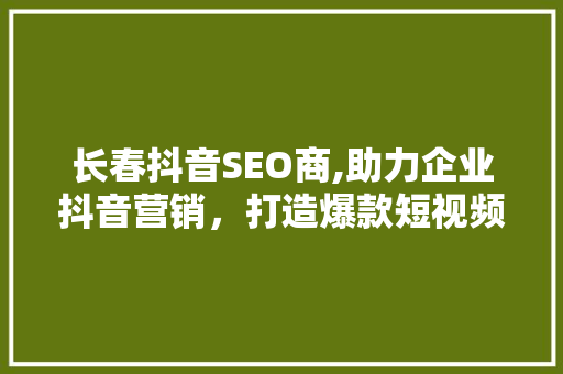 长春抖音SEO商,助力企业抖音营销，打造爆款短视频