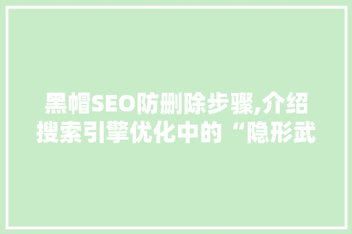 黑帽SEO防删除步骤,介绍搜索引擎优化中的“隐形武器”