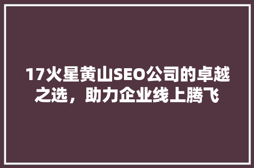 17火星黄山SEO公司的卓越之选，助力企业线上腾飞