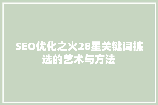 SEO优化之火28星关键词拣选的艺术与方法