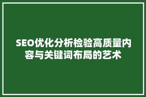 SEO优化分析检验高质量内容与关键词布局的艺术