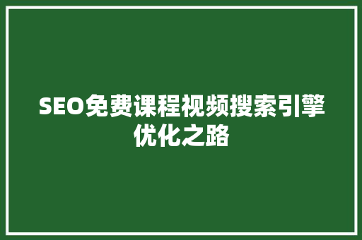 SEO免费课程视频搜索引擎优化之路