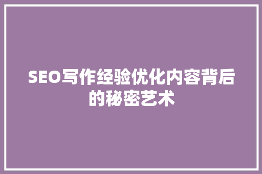 SEO写作经验优化内容背后的秘密艺术