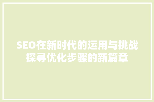 SEO在新时代的运用与挑战探寻优化步骤的新篇章