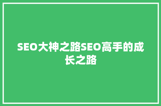 SEO大神之路SEO高手的成长之路