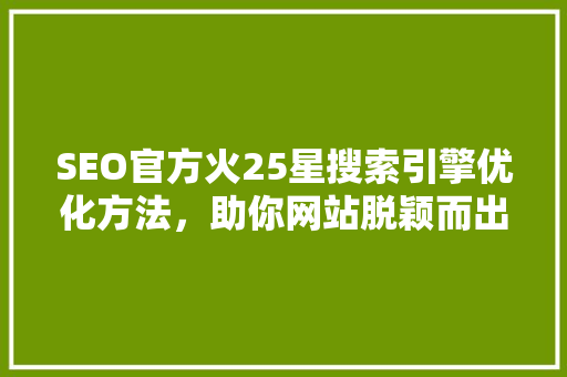 SEO官方火25星搜索引擎优化方法，助你网站脱颖而出