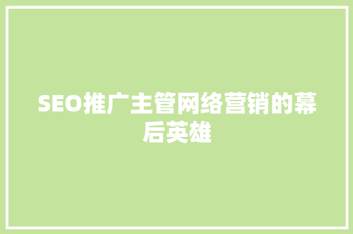 SEO推广主管网络营销的幕后英雄