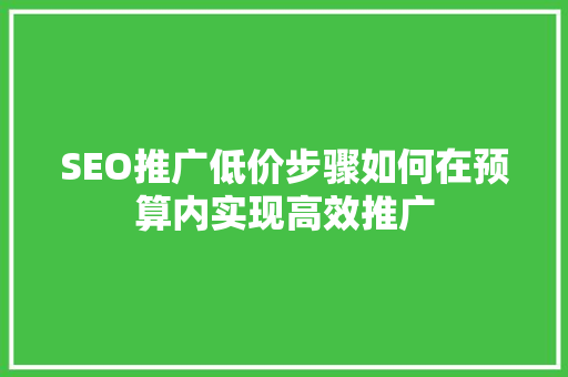SEO推广低价步骤如何在预算内实现高效推广