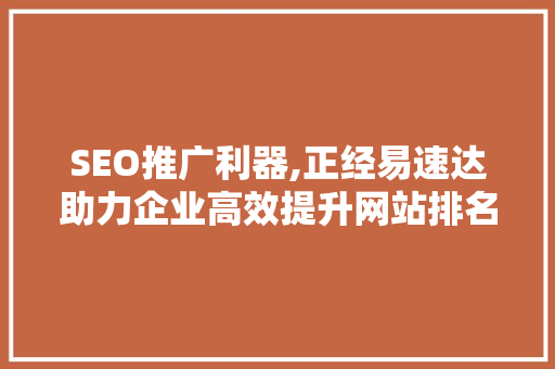SEO推广利器,正经易速达助力企业高效提升网站排名