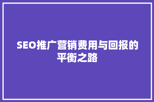 SEO推广营销费用与回报的平衡之路
