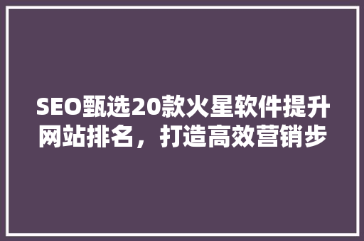 SEO甄选20款火星软件提升网站排名，打造高效营销步骤
