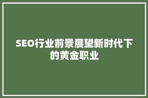 SEO行业前景展望新时代下的黄金职业