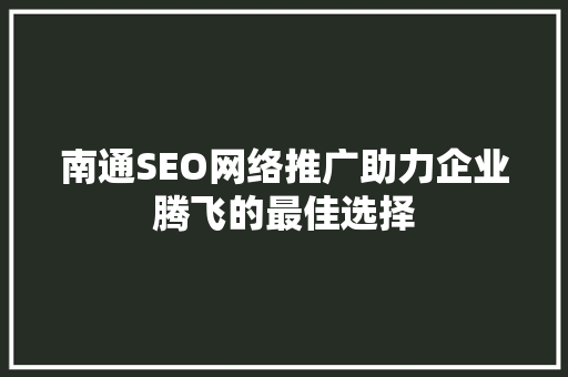 南通SEO网络推广助力企业腾飞的最佳选择